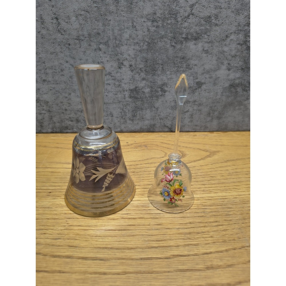 Lot Of 2 Vintage Bell Blue Gold And Floral Bell